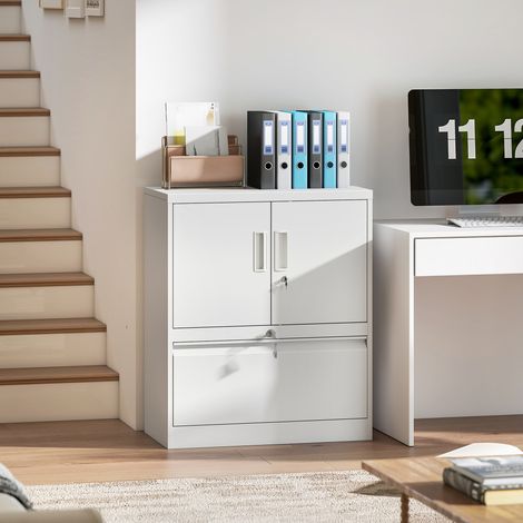 Armoire de classement/meuble de bureau en acier verrouillable, à 2 portes et étagères réglables. Blanche. (1/5)
