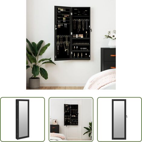 vidaXL Rangement bijoux - Armoire à bijoux avec miroir murale noir 37,5x10x106 cm (1/5)