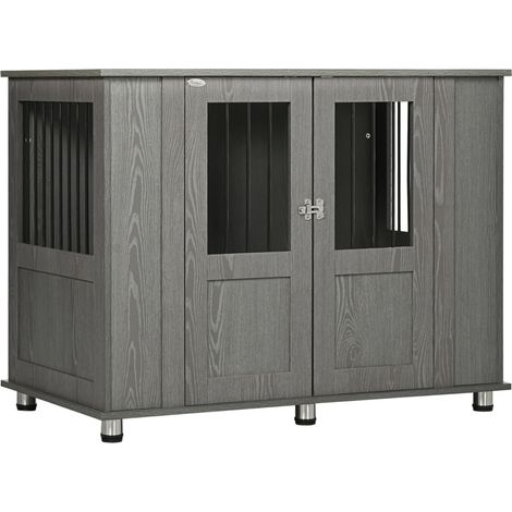Cuccia per cani extra grandi in legno grigio con porta magnetica MODENUIT (1/3)