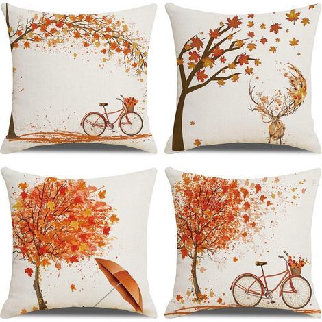 Lot De 4 Housse De Coussin 45x45cm, Orange Automne Feuille D'érable Taie D'oreiller Décoratif Canapé En Coton Et Coton Pour Canapé Lit Chambre Chaise Jardin (1/5)