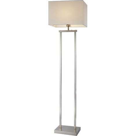 Lampada da terra a LED, lampada da salotto, dimmer a sfioramento, argento, tessuto, H 153 cm (1/4)