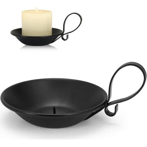 Ecleanfy - Lot de 2 chandeliers en fer forgé noir mat - avec poignées - avec embouts de sécurité - pour bougies - décoration de bureau