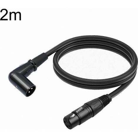 1 câble XLR femelle vers mâle coudé, 2 m, connecteur nickelé, blindage aluminium, faible bruit, pour micro et console de mixage (1/4)