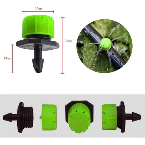 Kalolary 100Pcs 1/4" Goutteur Irrigation, Vert Goutteurs réglables d'irrigation arrosage Goutte à Goutte pour Plante Jardin Serre Potager Gazon