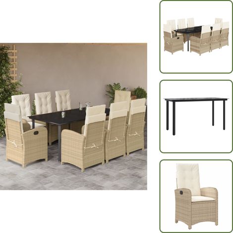 Rattanstuhl - vidaXL 9-tlg. Garten-Essgruppe mit Kissen Beige Poly Rattan - Bezug (1/5)