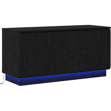 Meuble TV moderne avec éclairage LED rangement 100 x 38 x 49 cm en bois d'ingénierie noir (1/5)
