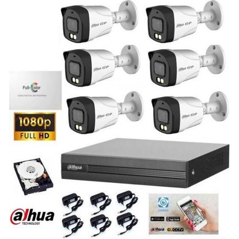 KIT VIDEOSORVEGLIANZA DAHUA DVR 8 CANALI 6 TELECAMERE FULLCOLOR 2 MPX 500GB