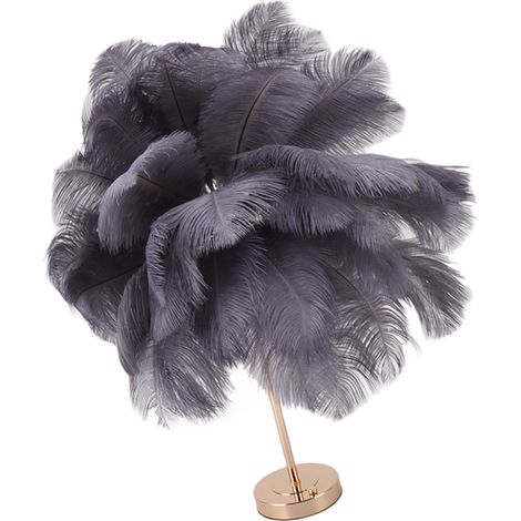 Lampe de table rechargeable en plumes d'autruche, style moderne et romantique, pour la décoration de la chambre ou de la maison (gris). (1/5)