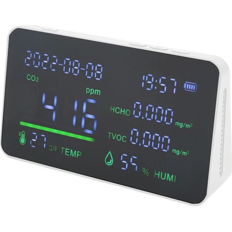 Détecteur de CO2, composants ABS et capteur électronique de COVT, testeur numérique de température et d'humidité, appareil de mesure de la qualité de l'air pour centres commerciaux, blanc, DUBUNS (1/5)