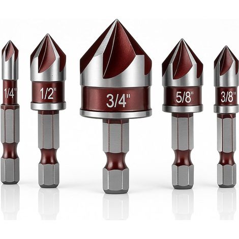 Set di 5 punte per trapano svasatore in metallo, fresa per smussatura HSS a 5 taglienti, punta per trapano svasatore conica, fresa per sbavatura, utensile per viti da 6/10/13/16/19 mm per fai da te su