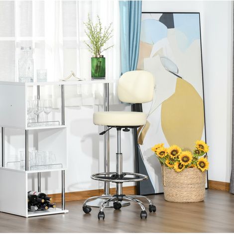 Sgabello da bar girevole con schienale, altezza regolabile, PU beige, 56x57x104-127 cm (1/5)