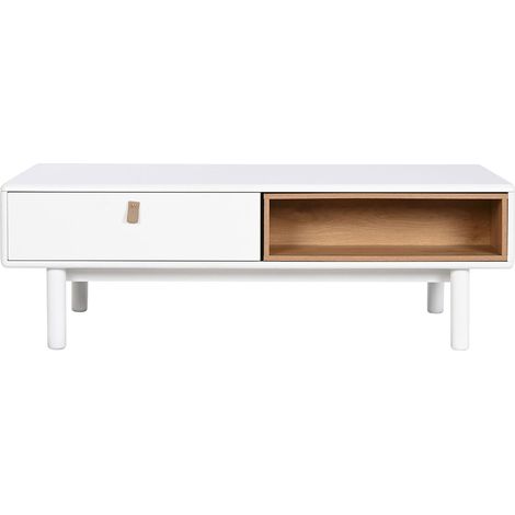 Table basse, table de salon en bois coloris naturel et PU blanc - longueur 120 x profondeur 60 x Hauteur 40 cm (1/5)