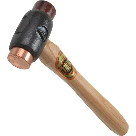 Thor Hammer with Red Copper and Rawhide Inserts, Approximately 25 mm Diameter, 400g Weight, with Wooden Handle