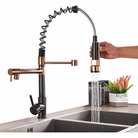 Kitchen Tap,Kitchen Taps with Pull Out Spray,3 modes Kitchen Taps Mixer Wtih 360 ° Rotating Nozzle,304 Stainless Steel Kitchen Taps with Pull Out Spray,black and gold Kitchen Tap Spray Head (1/5)