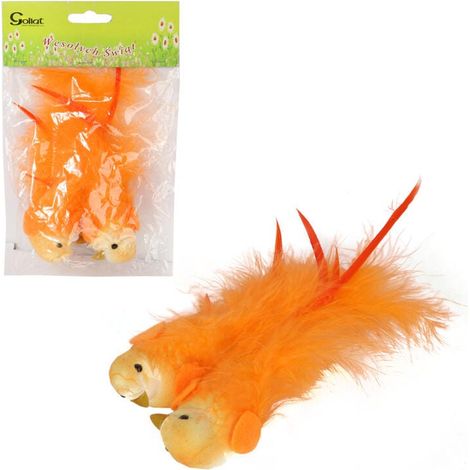 Uccellini decorativi con piume naturali, 2 pezzi, 15 cm, arancioni (1/4)