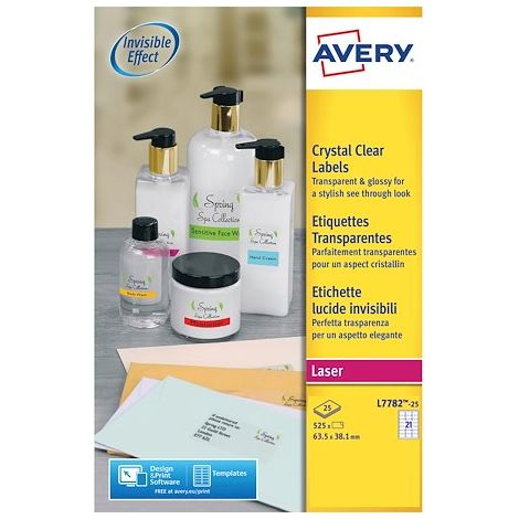 Etiquettes 63,5 x 38,1 mm Avery transparentes brillantes - Boîte de 525 (1/5)