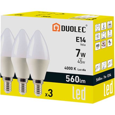 Pack 3 Ampoules Bougie Led DUOLEC E14 lumière du jour 7W - talla