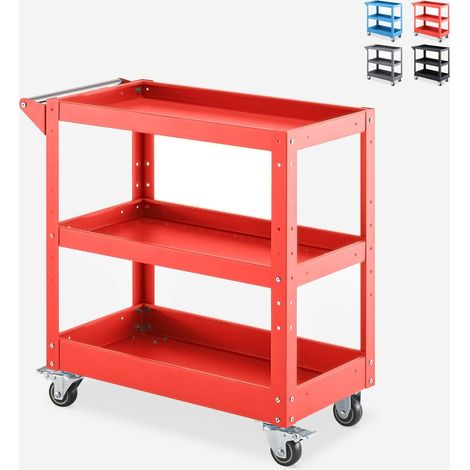 Carrello porta attrezzi in metallo 3 ripiani con ruote Kerey Plus - Rosso