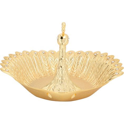 Assiette décorative en métal motif paon, idéale pour les fruits secs, les noix et autres fruits secs. Parfaite pour le salon. (1/5)