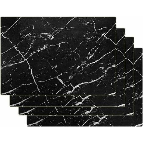 Set mit 4 Marmor-Untersetzern für den Esstisch, schwarze, wasserdichte PVC-Tischdecken, leicht zu reinigen, für Küche, Esszimmer und Büro. (1/4)