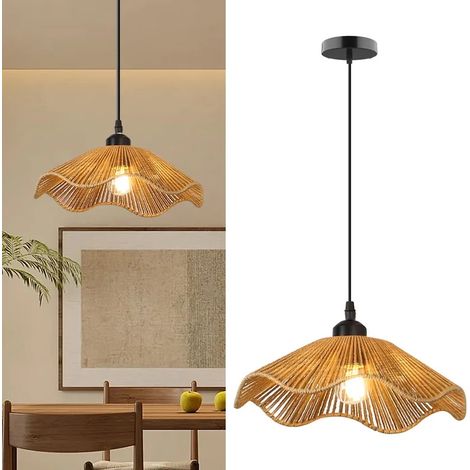 Lustre de style bohème en rotin fait main chevet vintage plafonnier lumière chaude 3000K diamètre . 30 cm (1/4)
