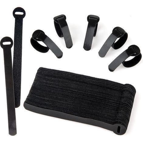 60er-Pack schwarze wiederverwendbare Kabelbinder, verstellbar und lösbar für PC-Kabelmanagement, Kabelorganisation, Fernseher, Büro