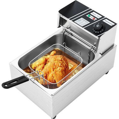 Friteuse électrique commerciale en acier inoxydable 2500W 6L Friteuse de cuisine de grande capacité avec panier et couvercle (1/5)