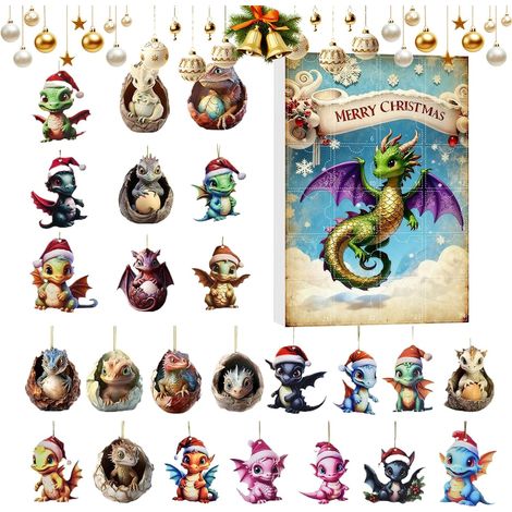 Calendrier Du Compte À Rebours 2D Dinosaure Décoration De La Maison 2025 Ornements Dragon Pour Calendrier De L Avent Pour Sapin Porte Bureau Salon Chambre Fêtes Adolescents (1/5)