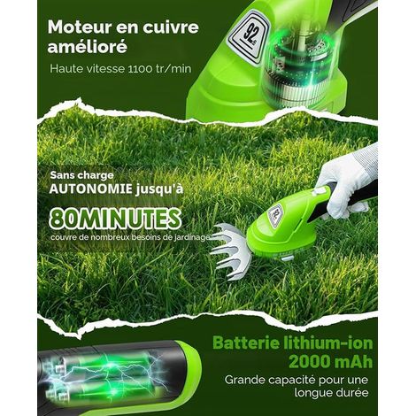 Lawn Mower and Hedge Trimmer - 2 in 1 Manual 7.2V Small Electric Brush Mower, 2.0Ah Battery Trimmer for Shrubs, Lawn Mower for Garden (1/2)