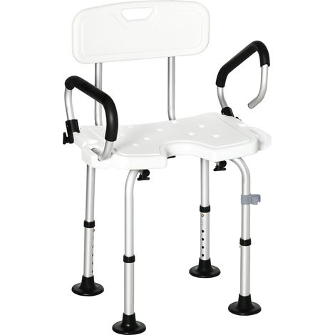 Tabouret de douche, réglable en hauteur, design antidérapant, 54x52x70-82 cm, BLANC (1/5)