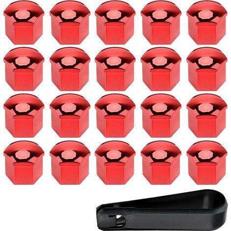 20 pezzi da 21 mm per copridadi per ruote auto, copridadi con set di strumenti di rimozione, rosso
