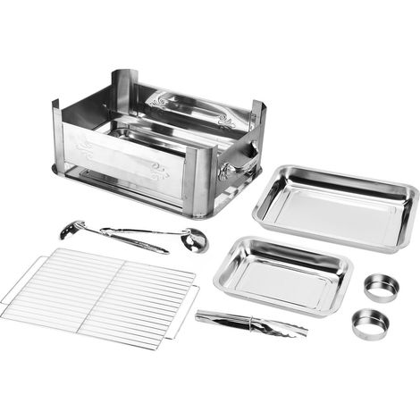 Grille de barbecue rectangulaire en acier inoxydable épais, résistante au vent et sans poignée, idéale pour griller le poisson au charbon de bois ou à l'alcool. (1/5)