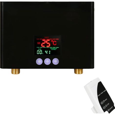 Mini chauffe-eau électrique instantané mural 3 000 W avec écran LED et télécommande pour cuisine et salle de bain, noir (1/5)