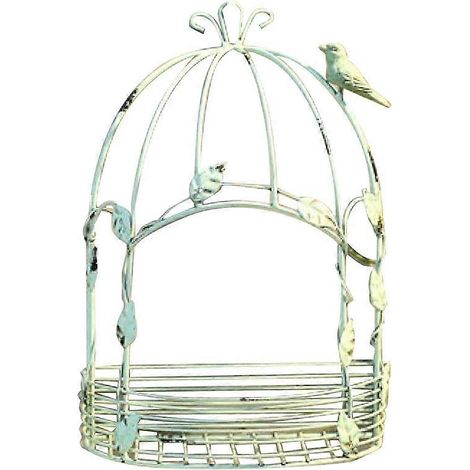 Pot de fleurs demi-cage à oiseaux vintage en fer, suspendu au mur, style champêtre. (1/5)