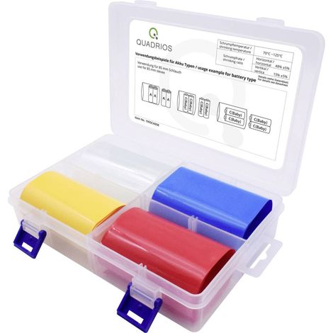 Quadrios 1905CA058 Termoretraibile per batterie senza colla Trasparente, Blu, Giallo, Rosso 54 mm 28 mm Restringimento: (1/4)