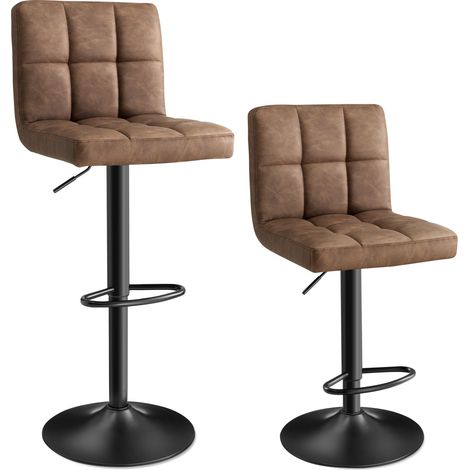 SONGMICS Set di 2 Sgabelli da Bar, Sedie Girevole Regolabili in Altezza con Rivestimento in PU, Sedie da Cucina con Schienale e Poggiapiedi, Sala da Pranzo, Bancone, Acciaio, Marrone Noce LJB064K02 (1/5)