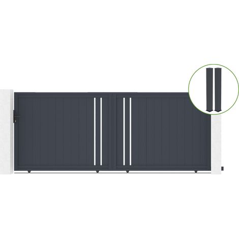Puerta corredera 4m GIONA H.160cm aluminio gris + 2 postes 20x20cm H.190cm (1/5)