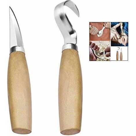 2Pièces Couteau Sculpture Bois, Couteau Croche Bois Outils de Sculpture Bois avec Manche en Bois (1/4)