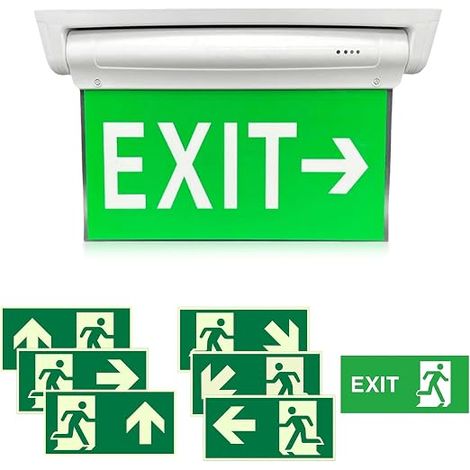 Éclairage de Secours LED Sortie EXIT, Lumière de Secours avec Batterie 3h, Panneau Lumineux Évacuation avec 7 Pictogrammes, Éclairage de Sortie de Secours Mur Plafond (1/5)