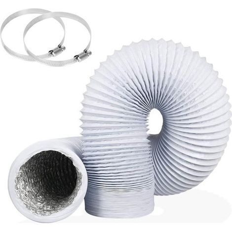 Tuyau d'évacuation portable pour climatiseur, 100 mm, flexible en PVC et aluminium, compatible avec les ventilateurs d'extraction, climatiseurs, sèche-linge et hottes aspirantes, blanc, 1 m (1/5)