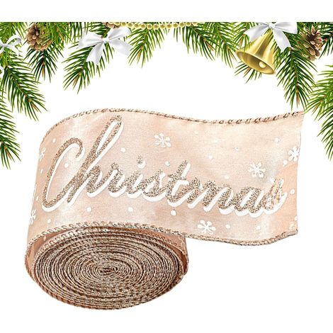 Ruban Pour Sapin De Noël - Décoration En Bande De 198 Centimètres - Ruban D'Emballage Couleur Champagne - Pour Décoration D Arbre De Noël Noeud Guirlande Bouquet De Fleurs (1/5)