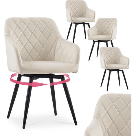 Lot de 4 chaises de bureau pivotantes en velours beige avec accoudoirs, pivotantes à 360°, ergonomiques (1/5)