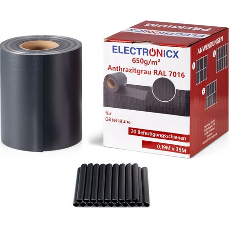 Electronicx Premium PVC Sichtschutzstreifen RAL 7016 Anthrazitgrau  Hochwertige Zaunfolie Doppelstabmatten  70m (2x35m) x 19 cm  650g/m²