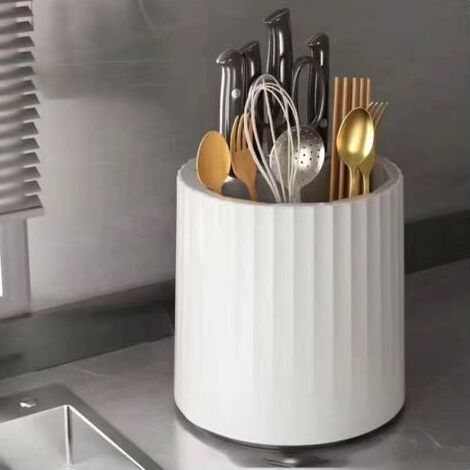 360° drehbarer Messerhalter für die Küchenarbeitsplatte, multifunktionale Aufbewahrungsbox mit großem Fassungsvermögen (weiß und grau) (1/5)