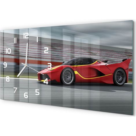 Horloge Murale Quartz 60x30 cm Grand Format Verre Trempé Salon Bureau Voiture de sport (1/5)