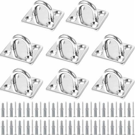 8 PCS Plaque Oeillet Acier Inoxydable, Plaque à Oeillet Fixation pour Voile d'Ombrage Plaque à Œillets en Acier Inoxydable pour Bateau Plafond Mural Balançoire Hamac Marine (1/5)