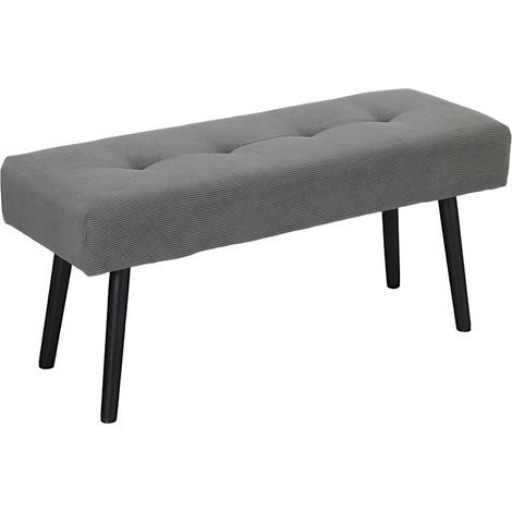 Banc banquette bout de lit rembourré velours côtelé gris, pieds acier noir, capacité 220 kg, 100x36x45 cm (1/5)