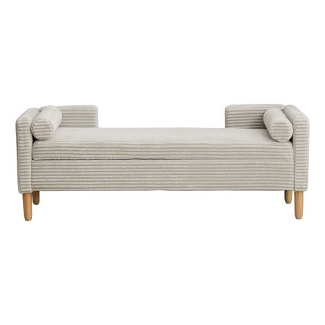 Pouf de rangement velours avec accoudoirs, dossier et 2 coussins, gris, salon entrée chambre (1/5)