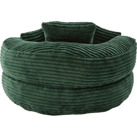 Cord-Sitzsack-Sessel in Dunkelgrün mit hoher Rückenlehne und 3 Kissen MODENUIT (1/5)