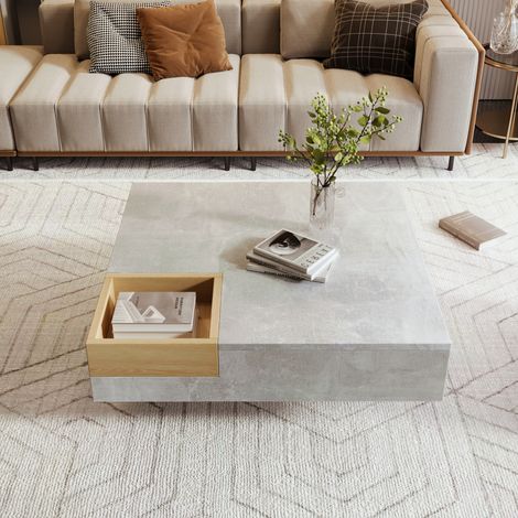 Table basse carrée design effet béton avec boîte de rangement amovible en bois, meuble de salon moderne et robuste, 72 x 72 x 30 cm - Gris (1/5)